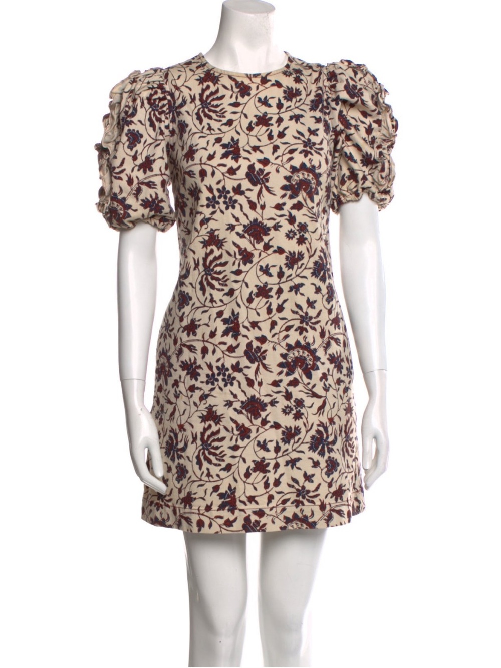 Ulla Johnson Cream Mini Dress with Burgundy & Navy Floral Print